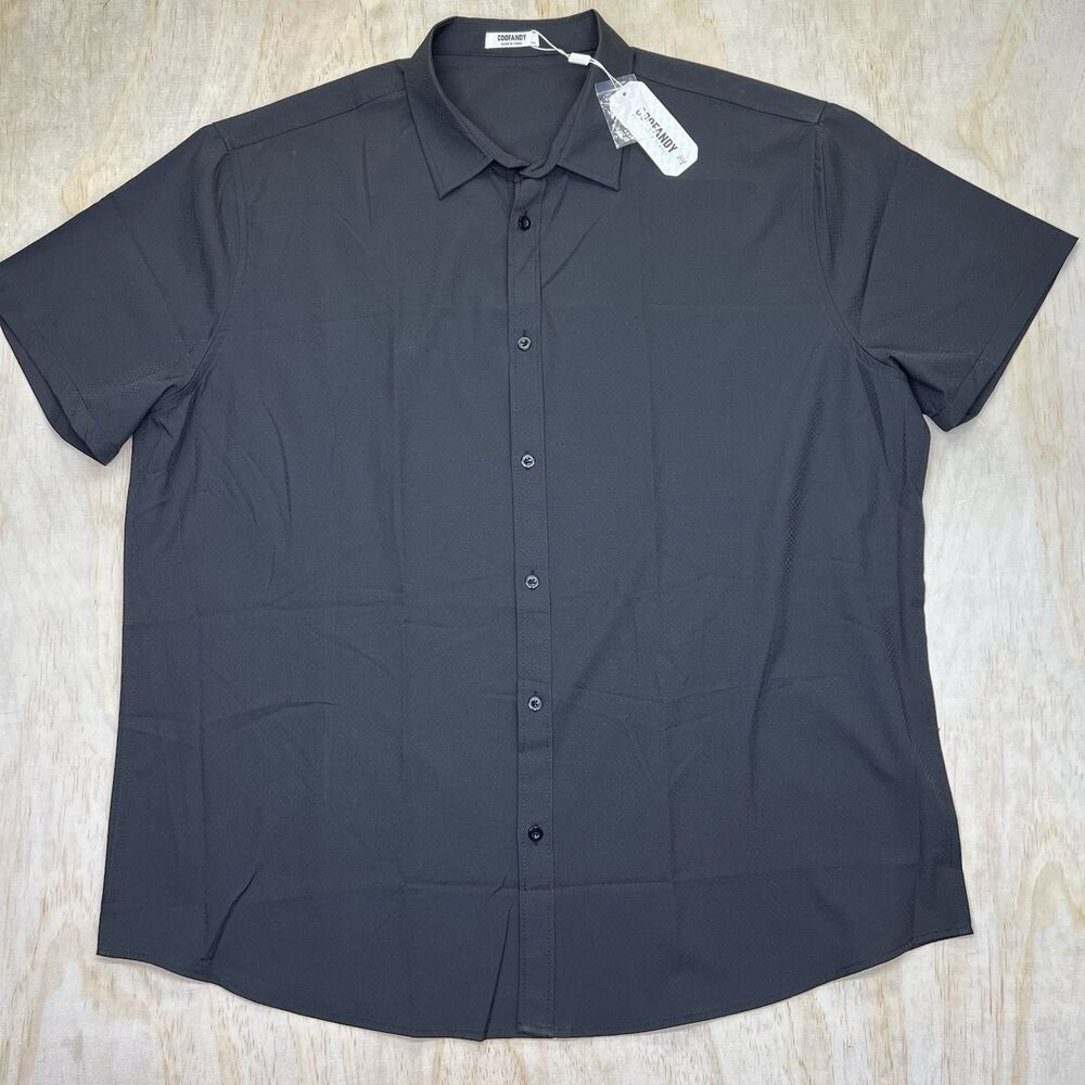 NEW XXL COOFANDY Summer Button Down Wrinkle Free Short Sleeve Dress Shirt Black